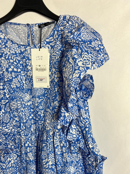 ZARA. Vestido azul flores T.m