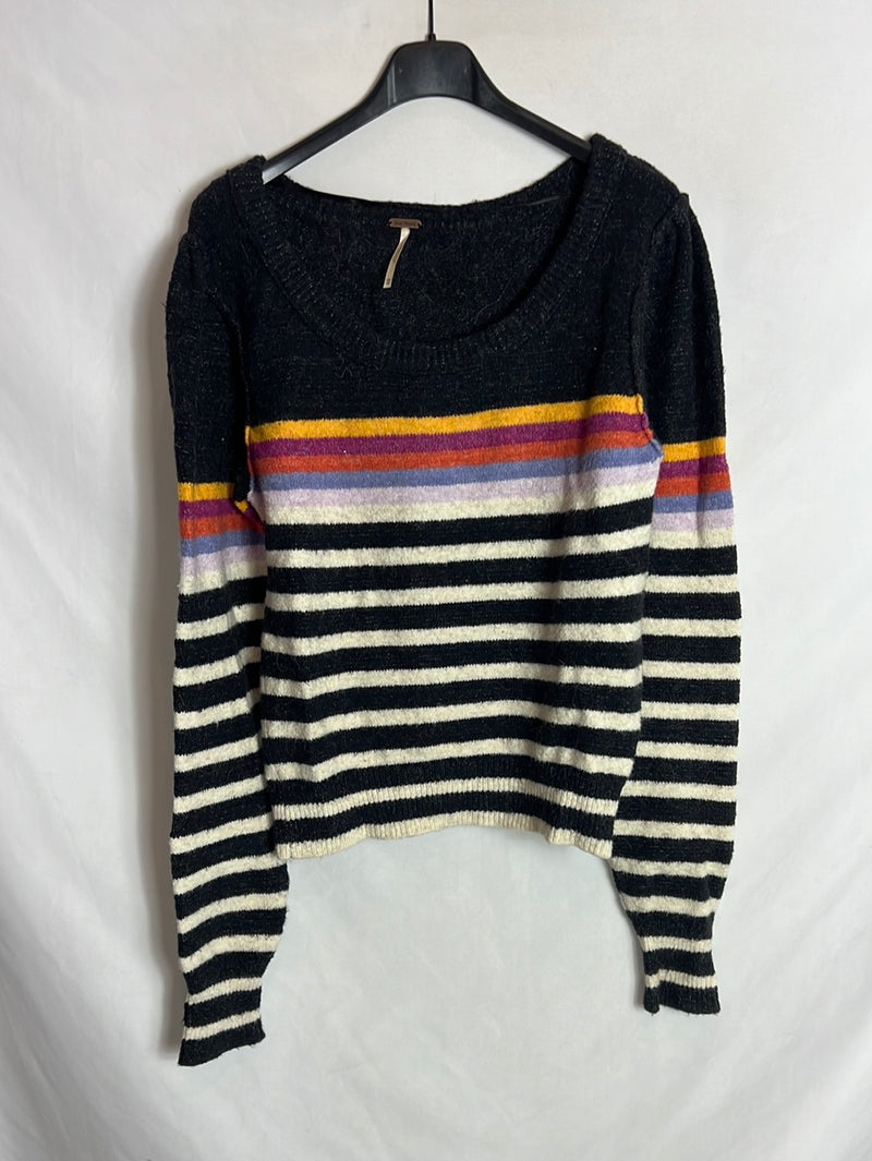 FREE PEOPLE. Jersey gris oscuro rayas. T XS