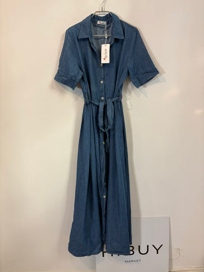 ALGO BONITO. Vestido denim largo abotonado