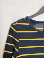 KAREN MILLEN. Camiseta azul rayas amarillas T.38