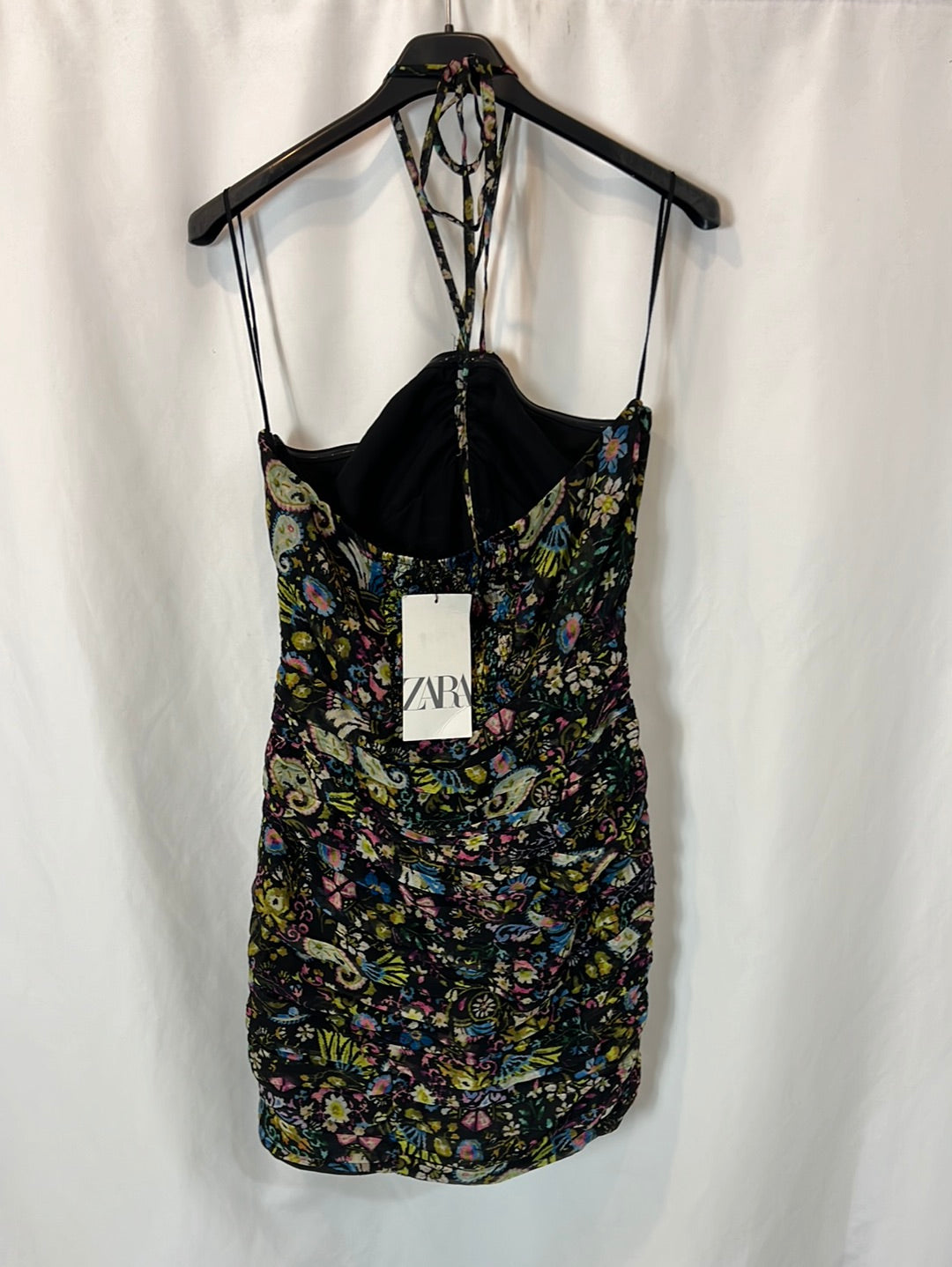 ZARA. Vestido corto fruncido flores. T S