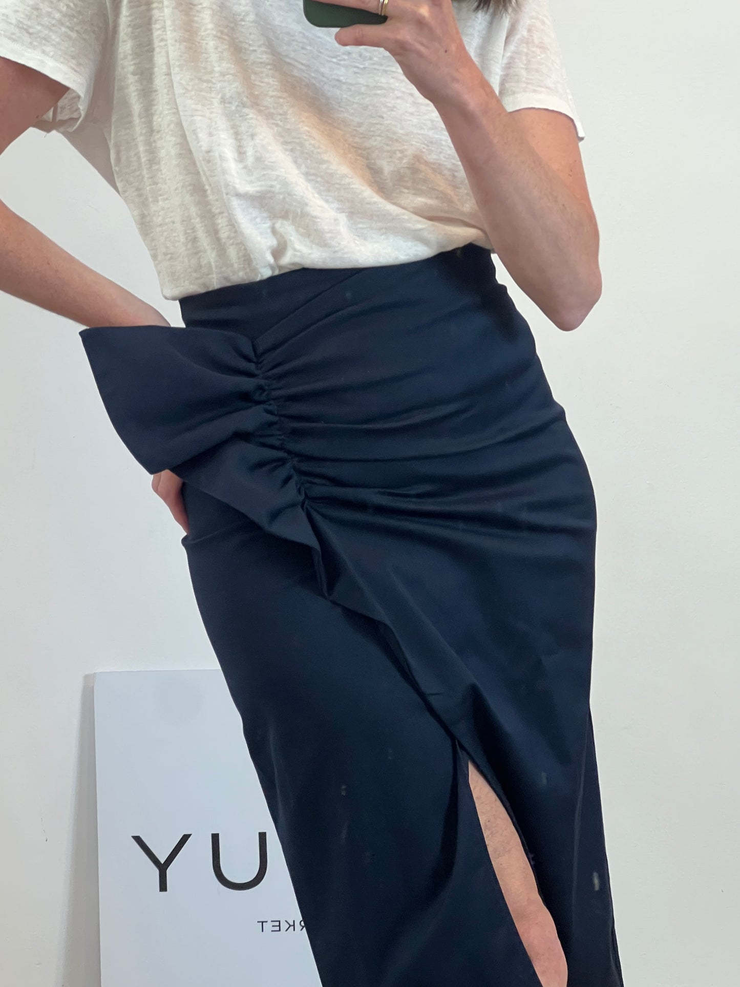 SILVIA TCHERASSI. Falda midi azul volante. T S