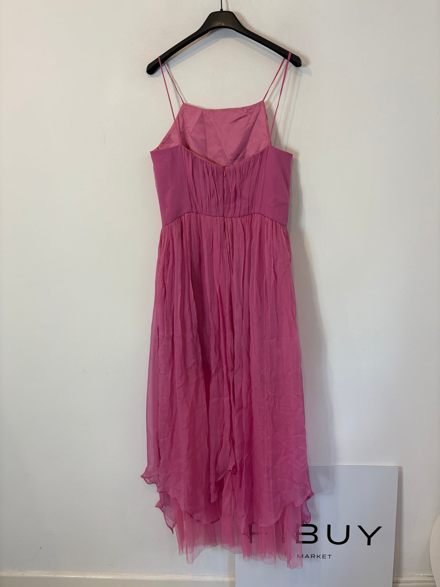 DAVID CHRISTIAN. Vestido midi rosa gasa