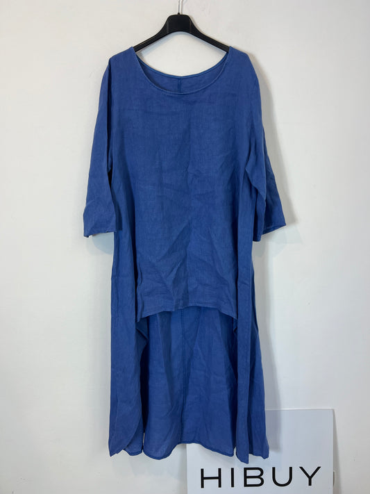 OTRAS. Top lino azul asimétrico. T M/L