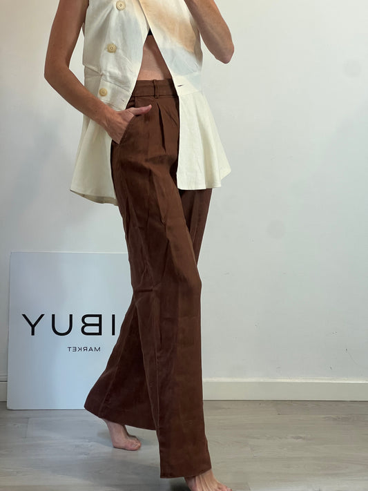 MANGO. Pantalón marrón lino
