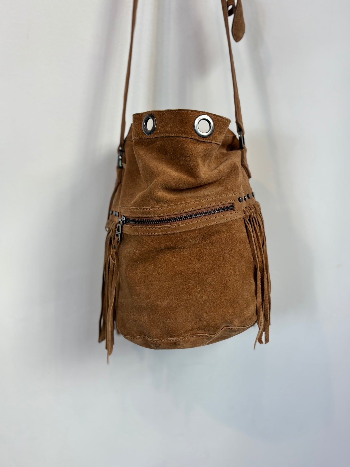 ZADIG & VOLTAIRE. Bolso bandolera ante flecos