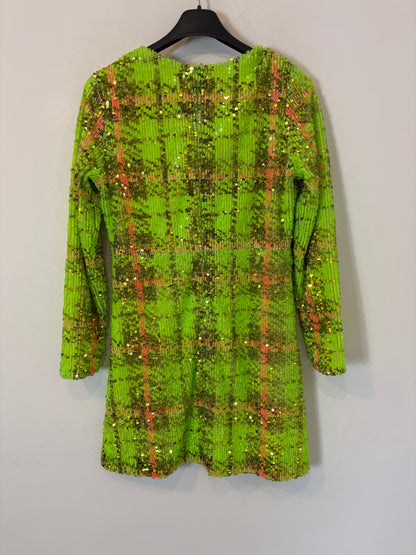 ZARA. Vestido corto lentejuelas fucsia. T S