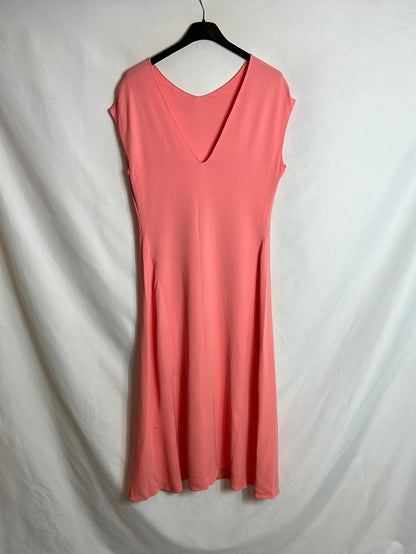 OTRAS. Vestido midi rosa fluido escote espalda. T S