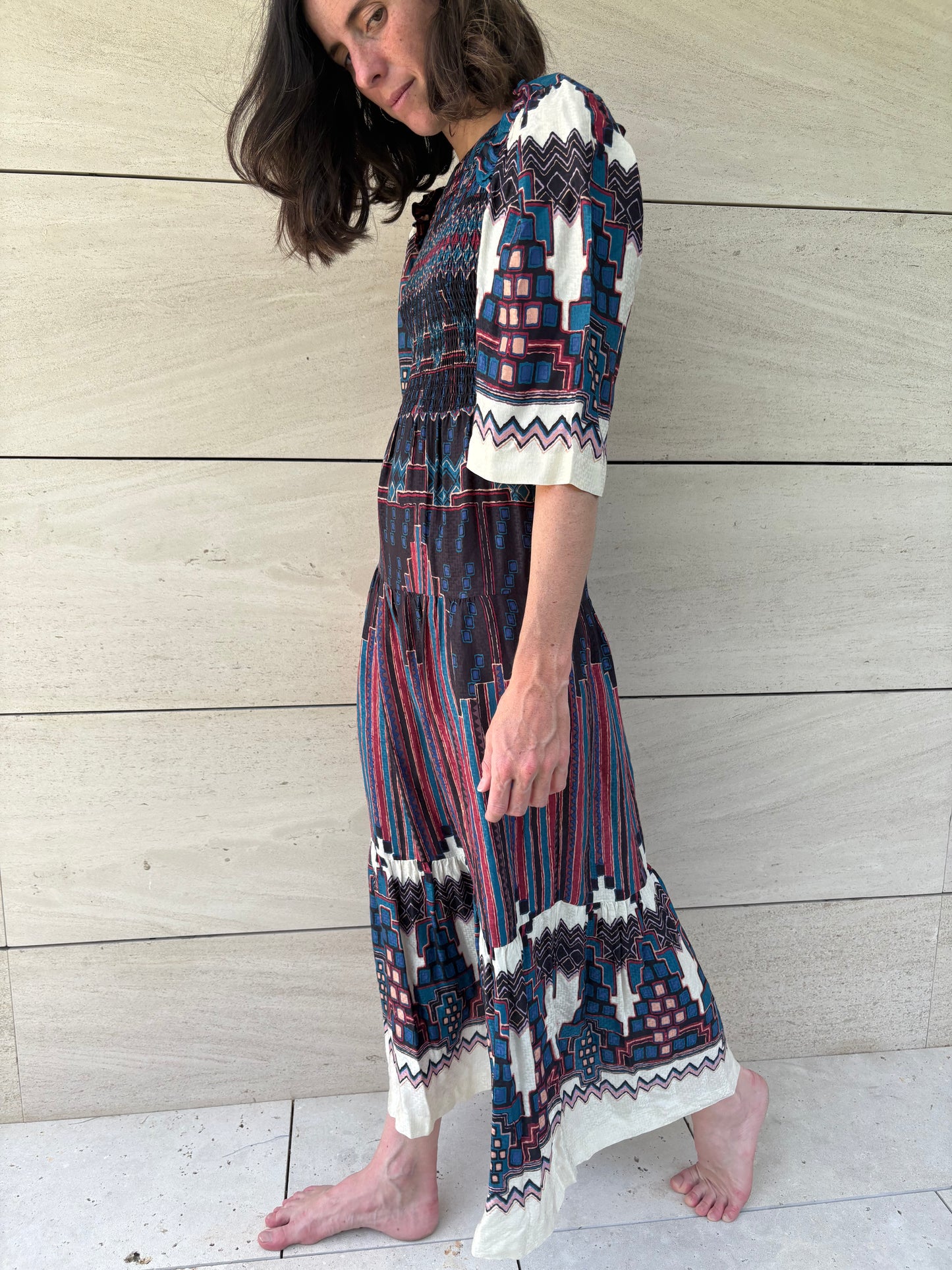 BA&SH. Vestido nido abeja estampado T.xs