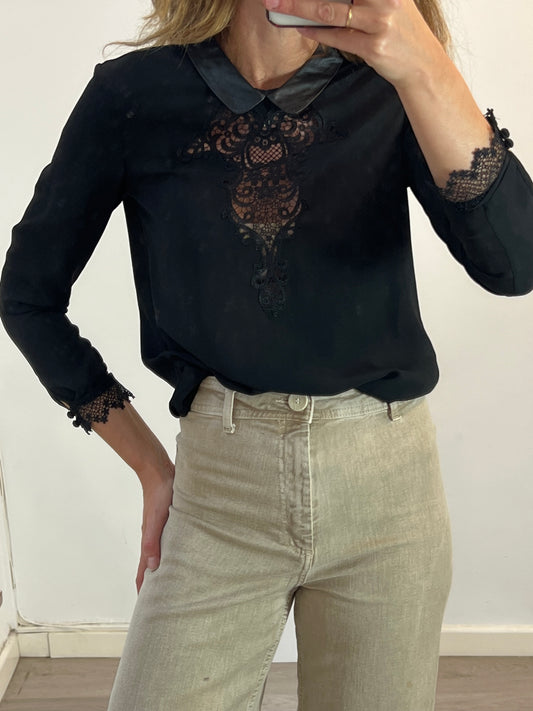 THE KOOPLES. Blusa negra encaje T.s