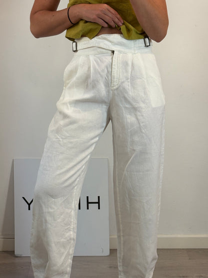 SOEUR. Pantalón lino cintura hebillas