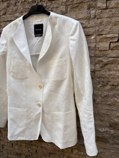 MASSIMO DUTTI. Chaqueta blanca lino bolsillos