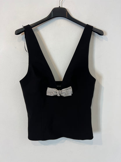 ZARA. top negro lazo pedrería. T XS