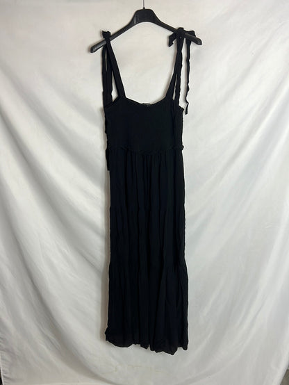 ZARA. Vestido negro midi tirante lazada T.xs