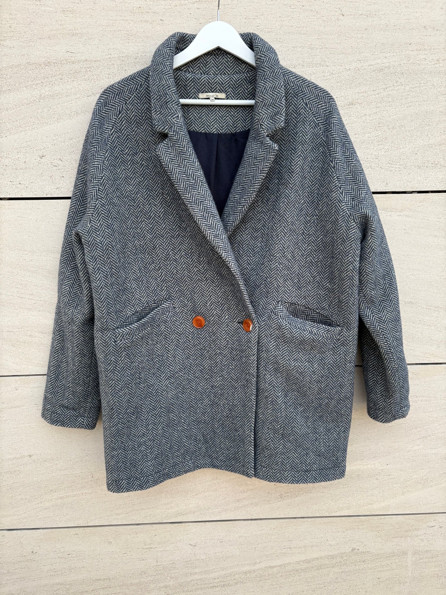 EMILE ET IDA. Chaqueta lana azul espiga