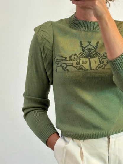 IQ. Jersey verde dibujo con lana