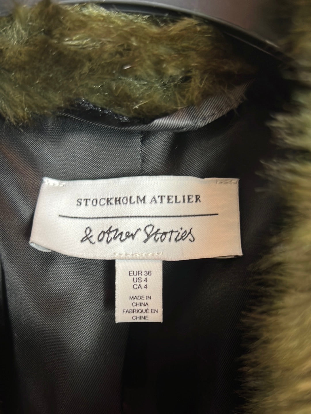 &amp;OTHER STORIES. Green fur coat. Size 36