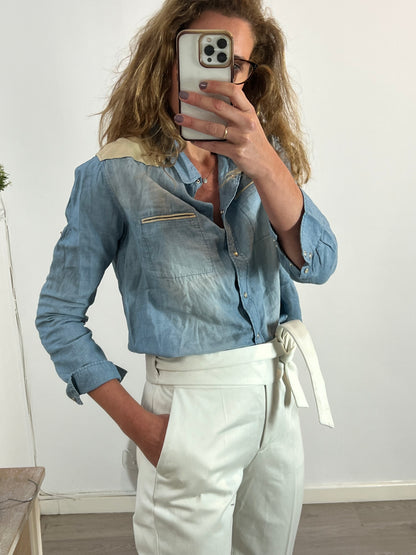 IRO. Denim shirt with leather details. Size 2(M)