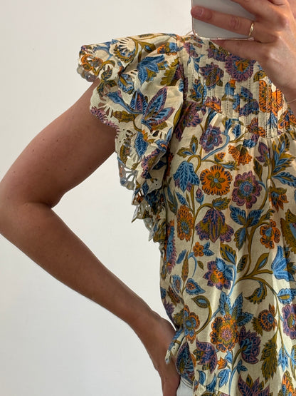 THE PETITE FRANÇAISE. Beige floral blouse T.34 (S)