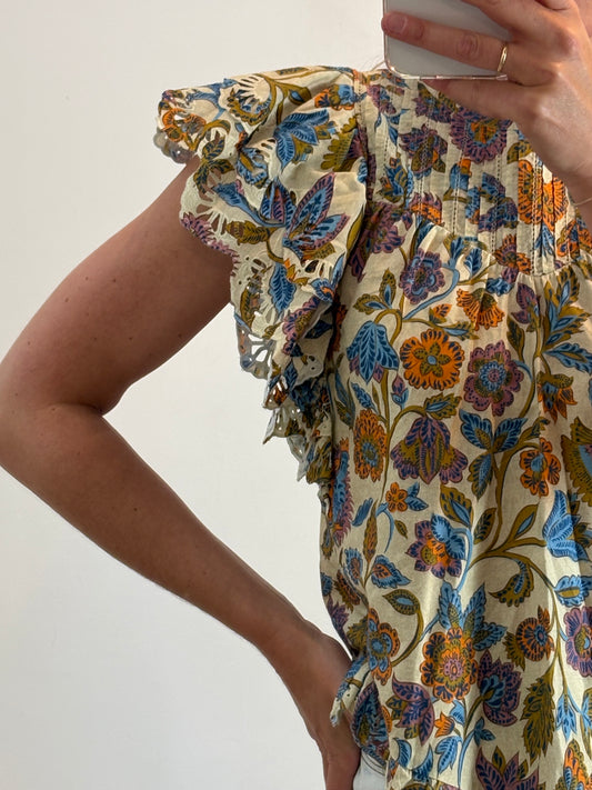 LA PETITE FRANÇAISE. Blusa beige flores T.34 (S)