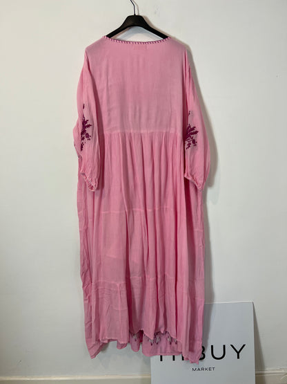 BUGANVILIA. Vestido rosa flores bordadas T.3xl