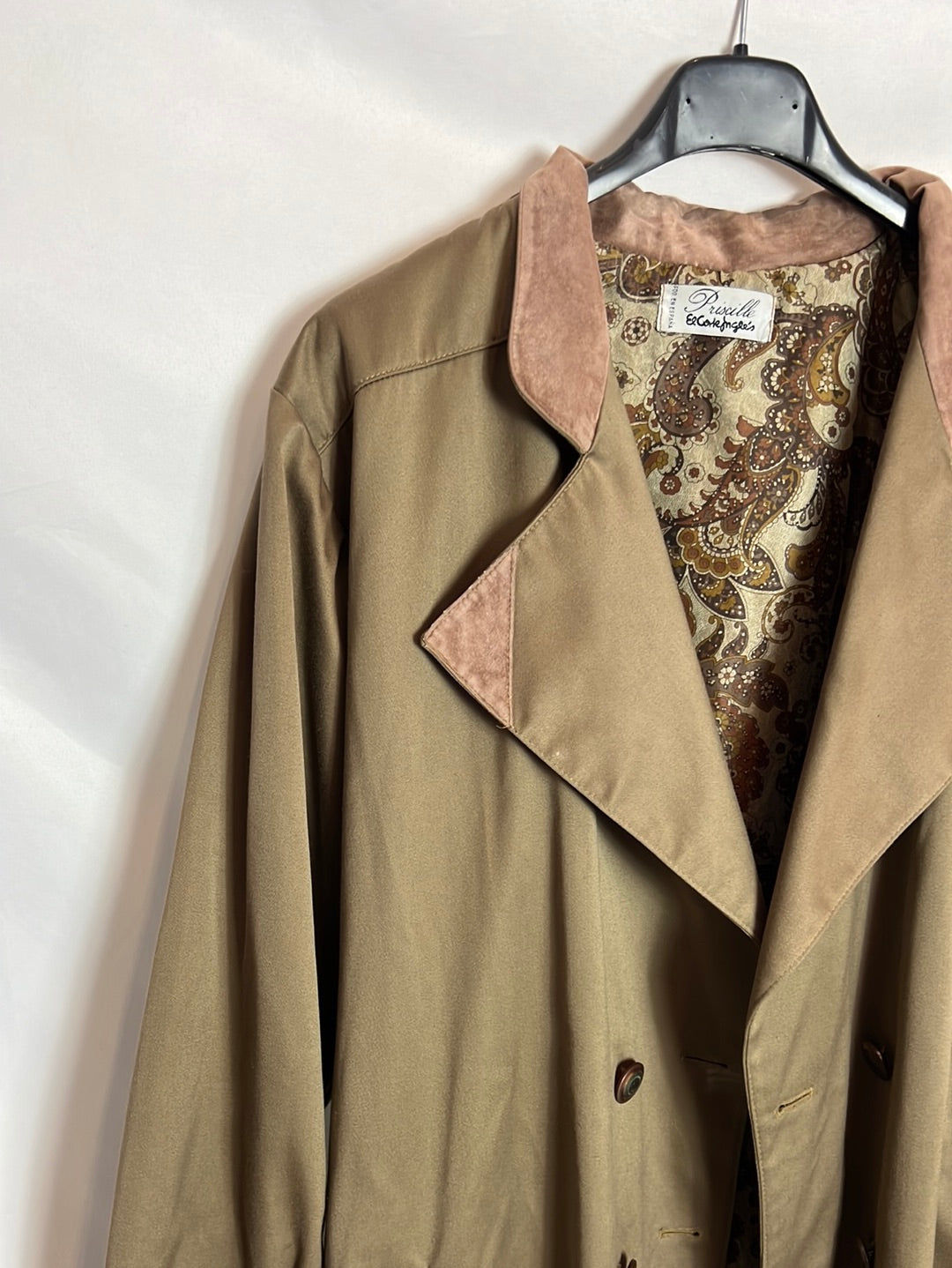 PRISCILLE. Double-textured green trench coat. TM