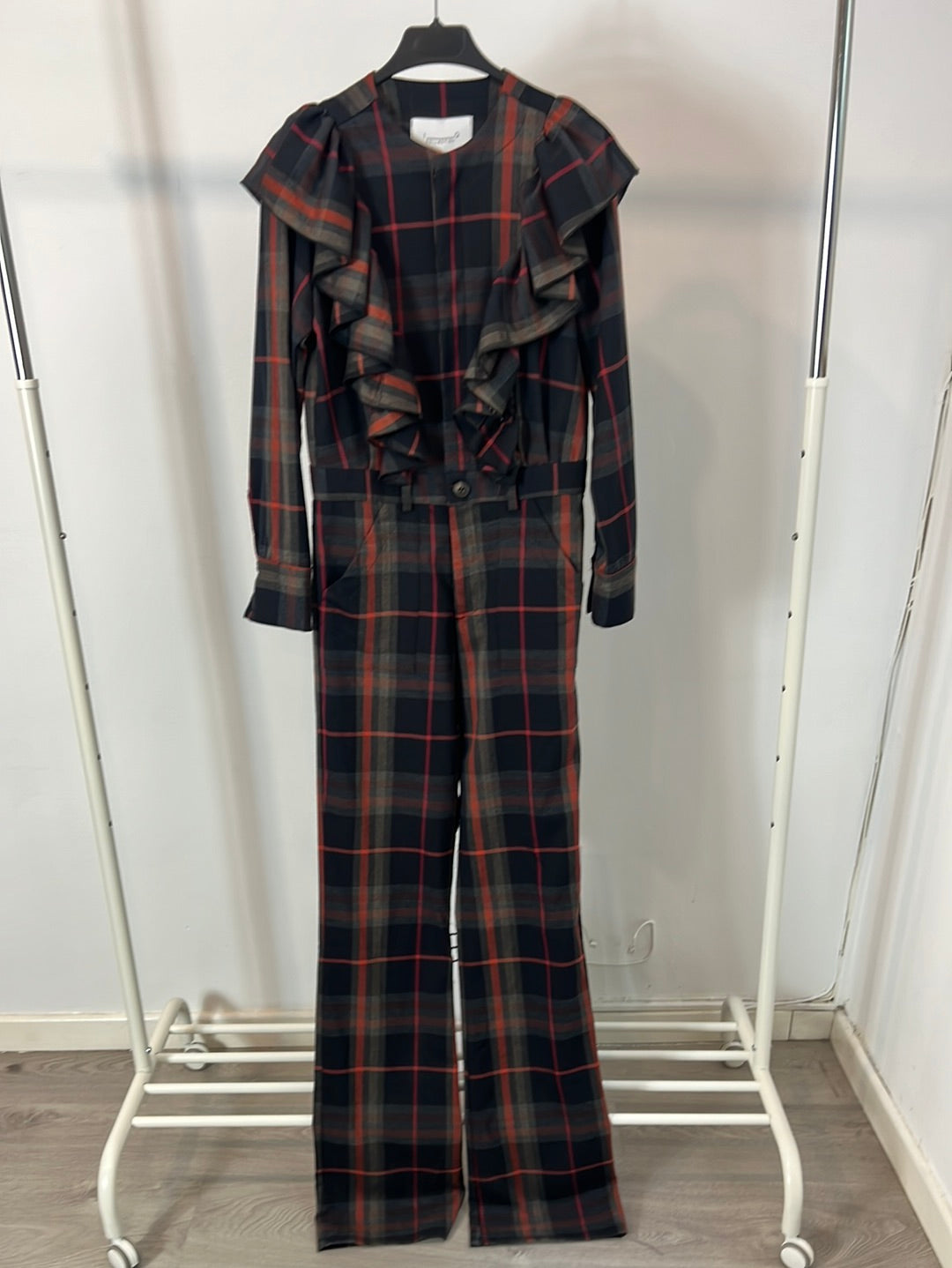 IQ. Blue plaid long jumpsuit Ts