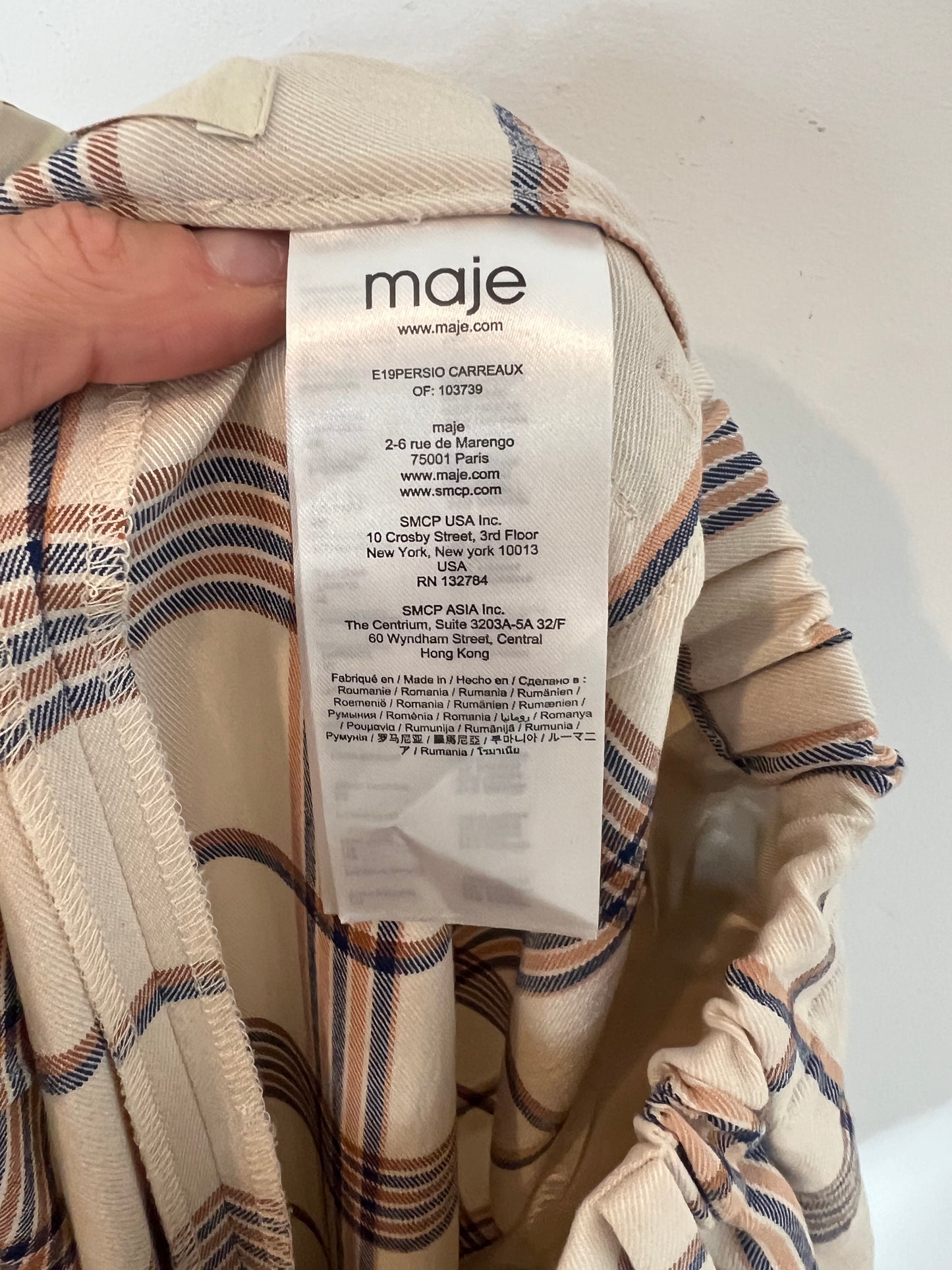 MAJE. Pantalón cuadros beige. T 36