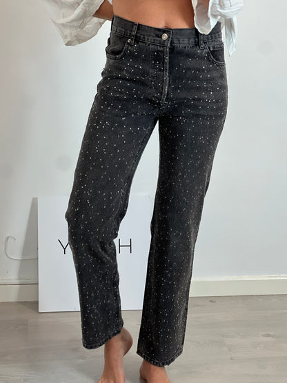ZARA. Denim trousers with rhinestones, size 34