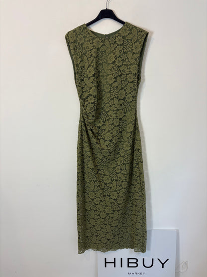 ZARA. Vestido largo encaje verde T.s