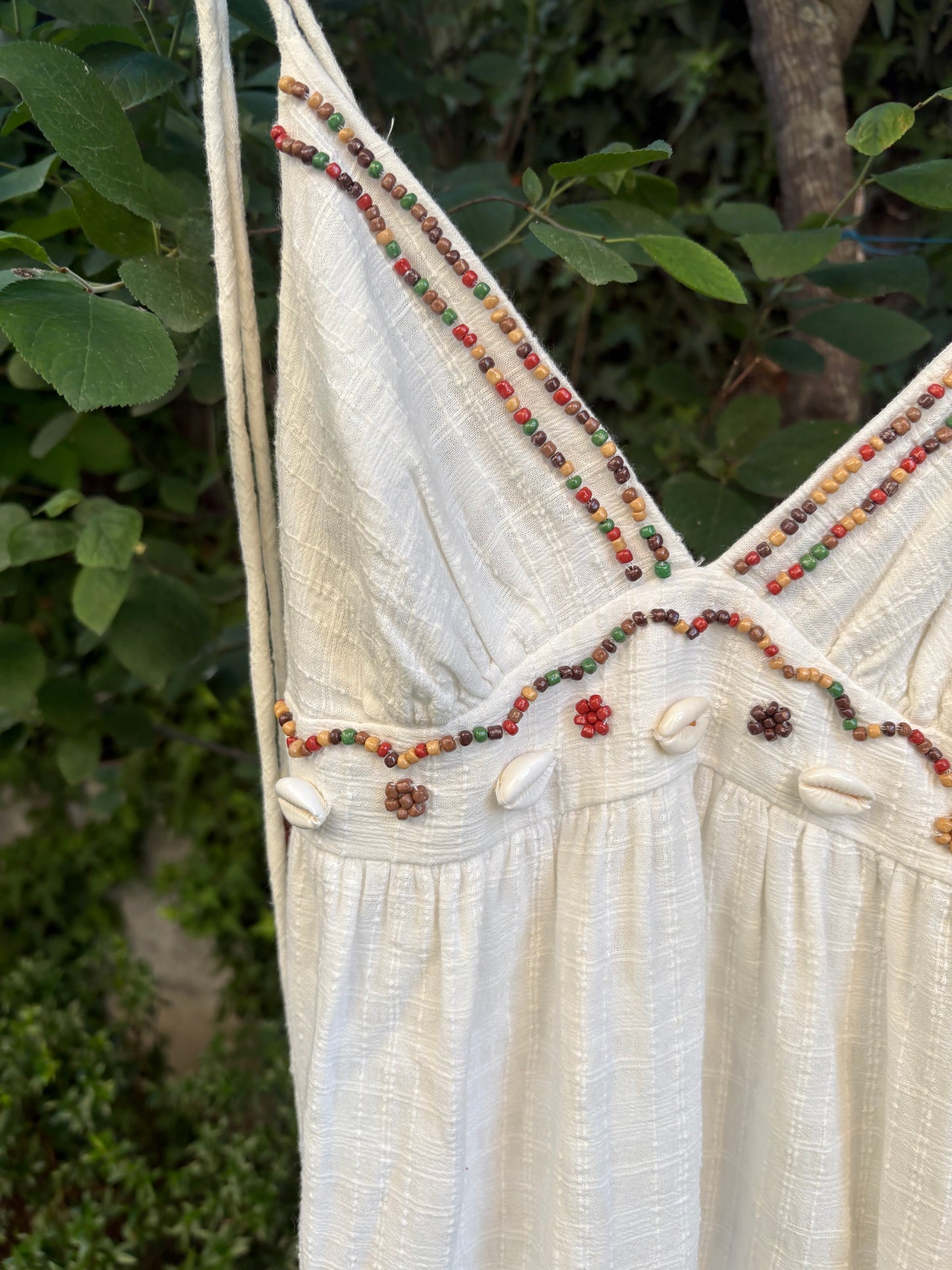 Vestido largo blanco conchas