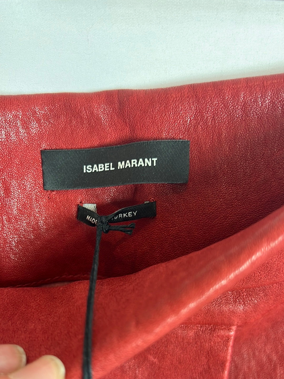 ISABEL MARANT. Falda corta piel roja oscuro. T 38