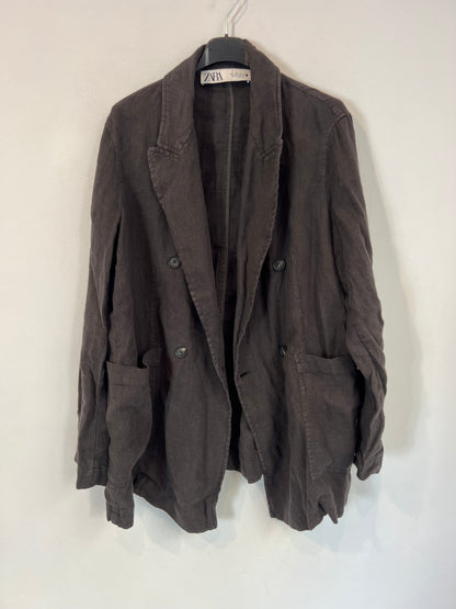 ZARA. Blazer fluida lino gris/azul oscuro  T.s
