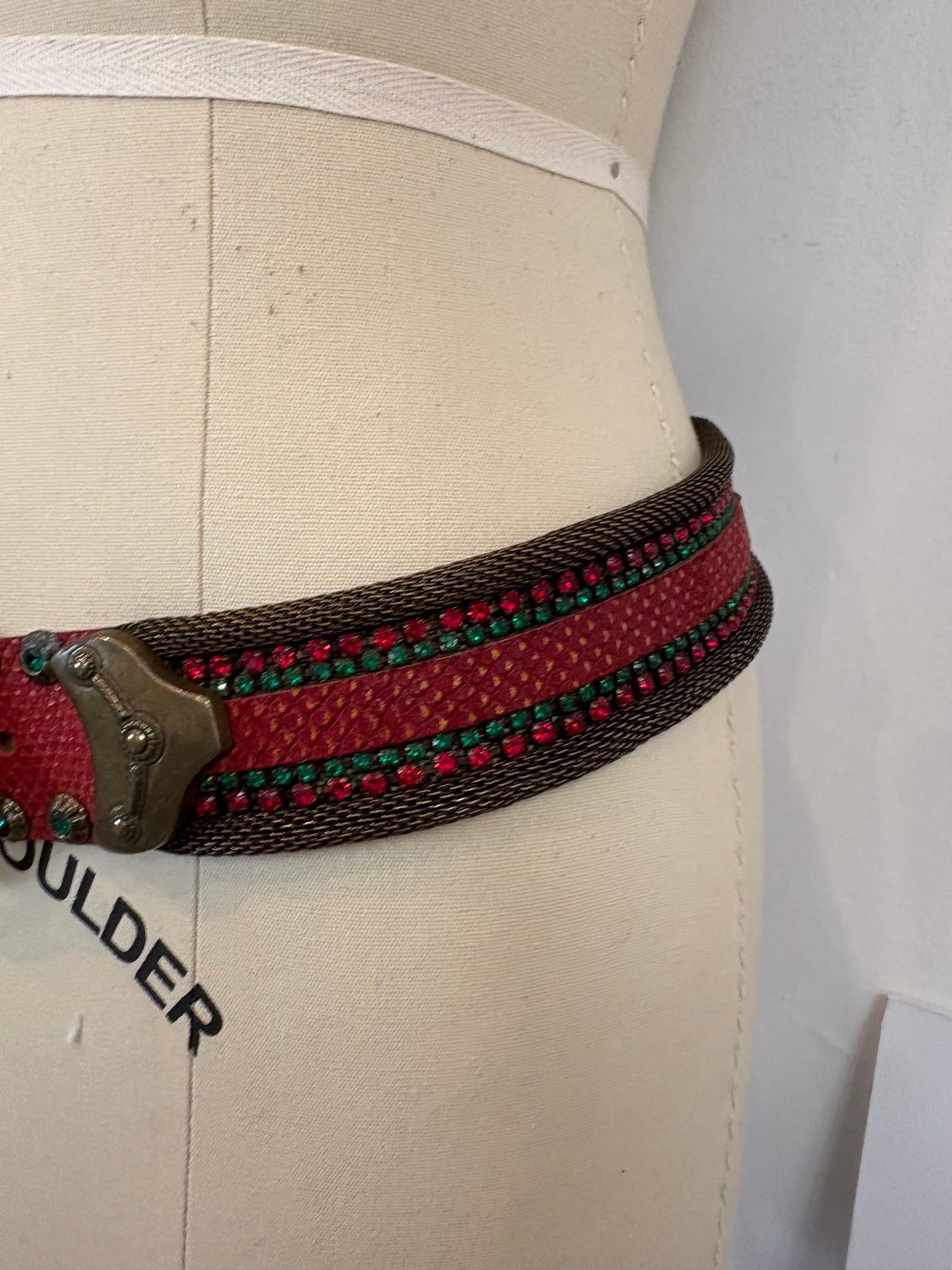 NANNI Milano. Cinturón piel abalorios vintage. T 85