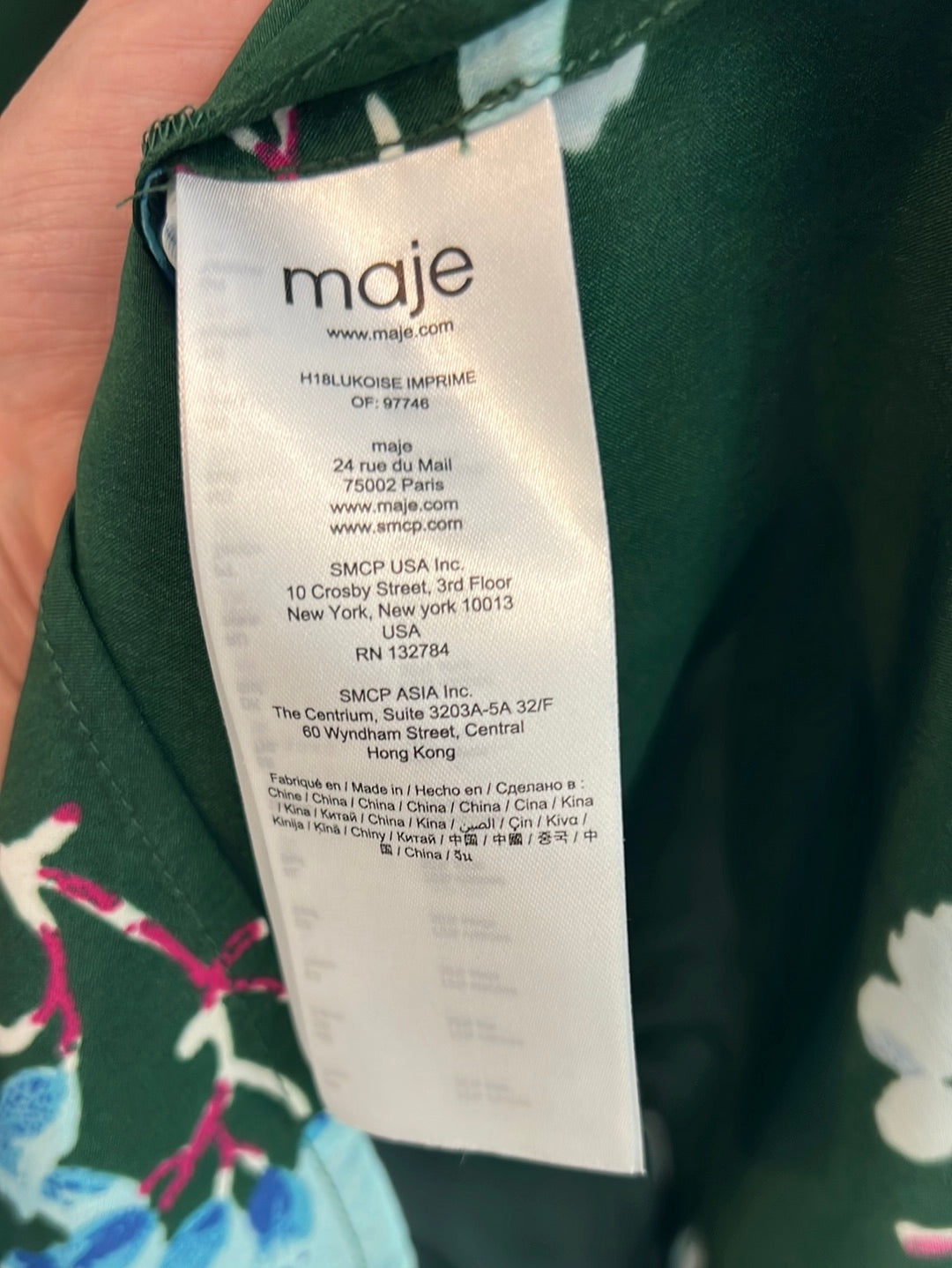 MAJE. Blusa verde flores T.s