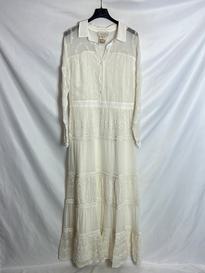 PAUL&JOE. Vestido largo seda bordado. T 42 (M/L)