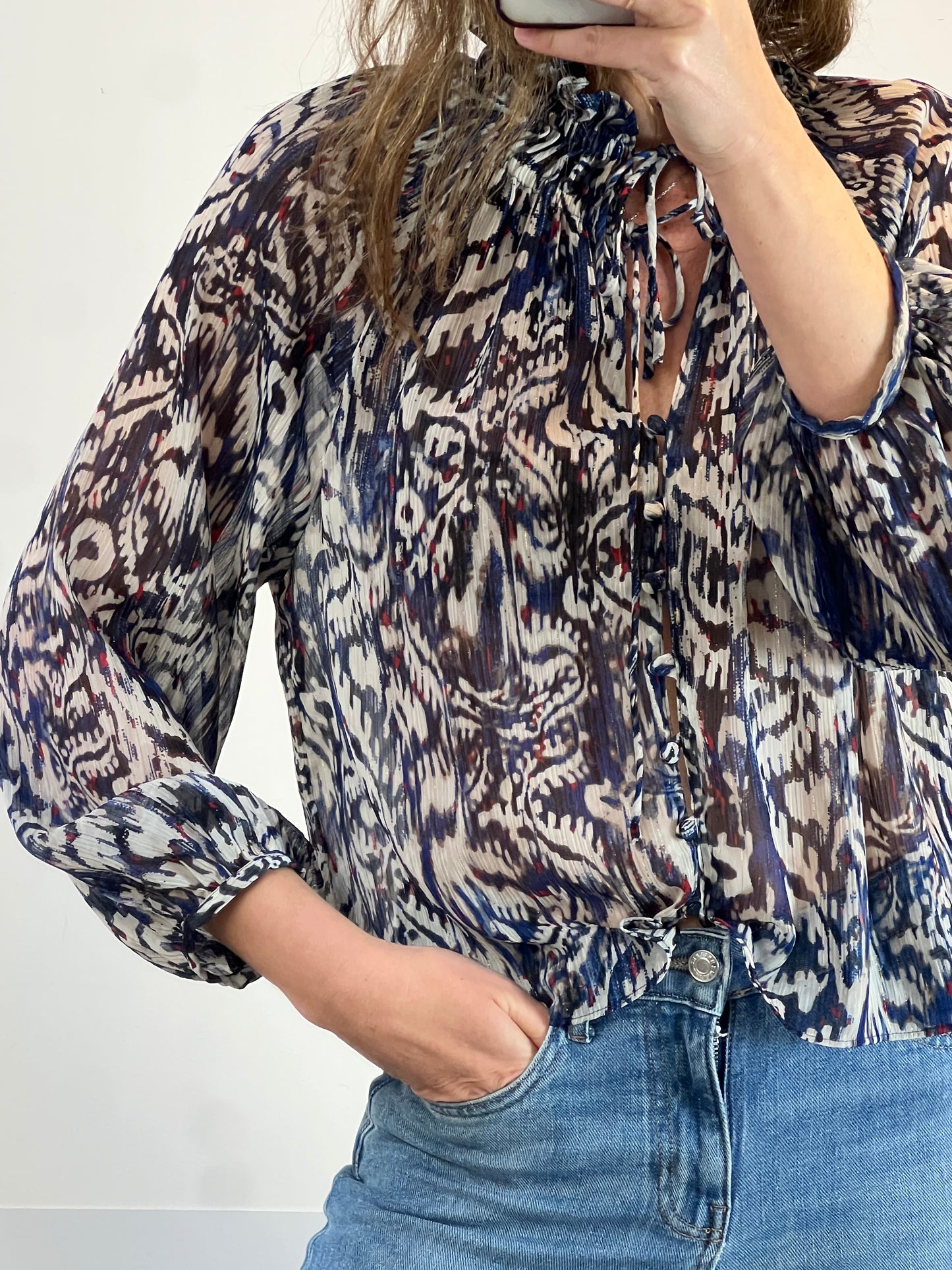 ZARA. Semi-sheer printed blouse. TL