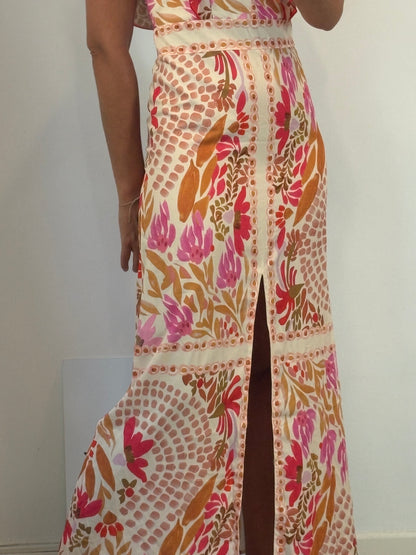 OTRAS. Vestido largo estampado abertura. T M