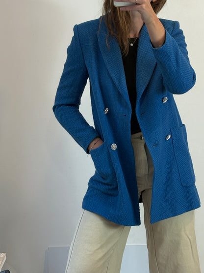 ZARA. Blazer larga tweed botones joya