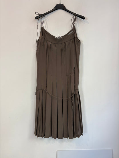 SPORTMAX. Vestido tablas caqui seda