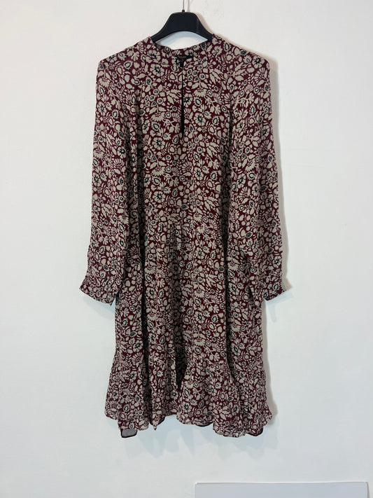 MASSIMO DUTTI.  Vestido burdeos flores T.36