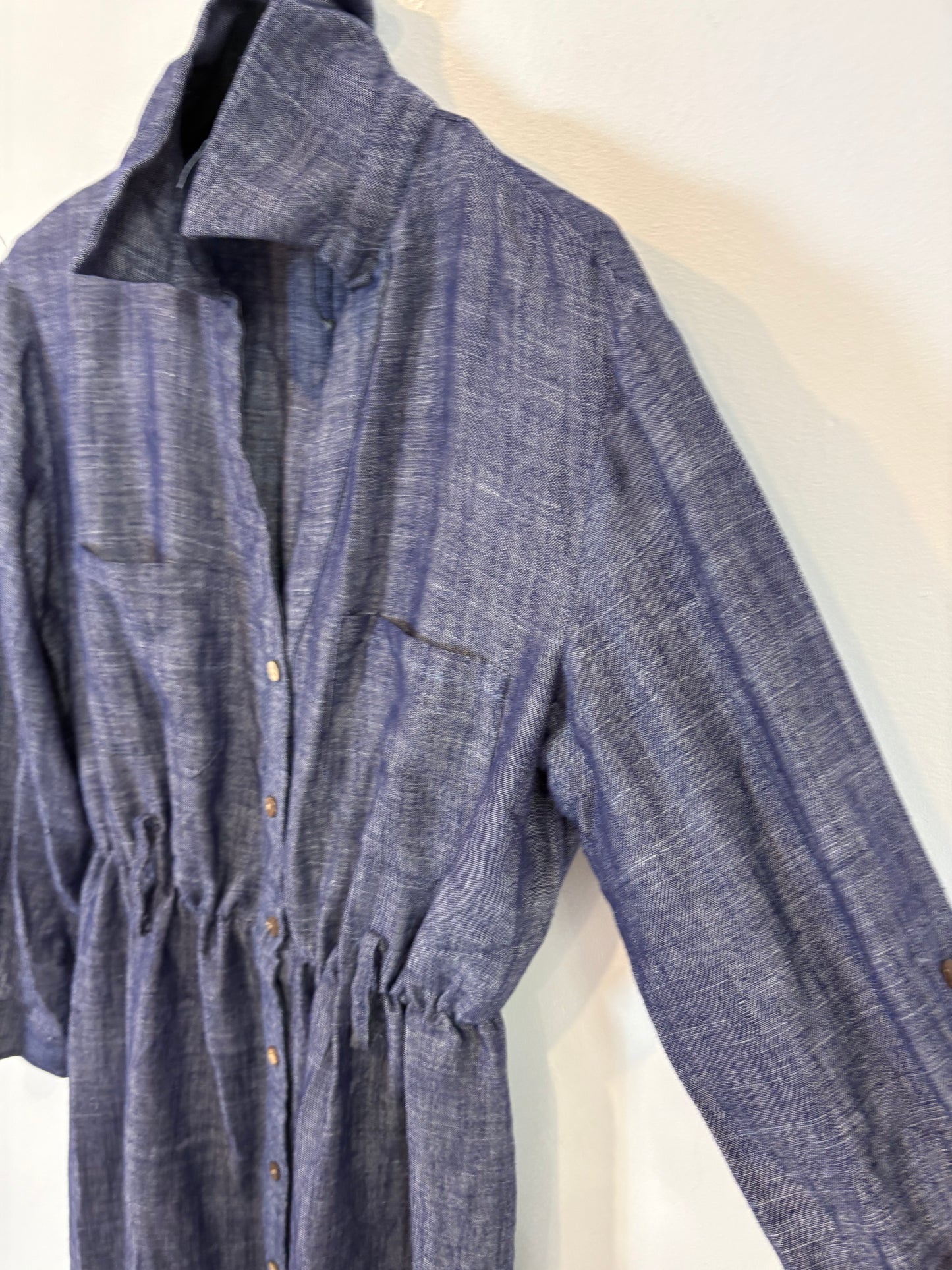 ZARA. Vestido largo denim ligero con lino. T S