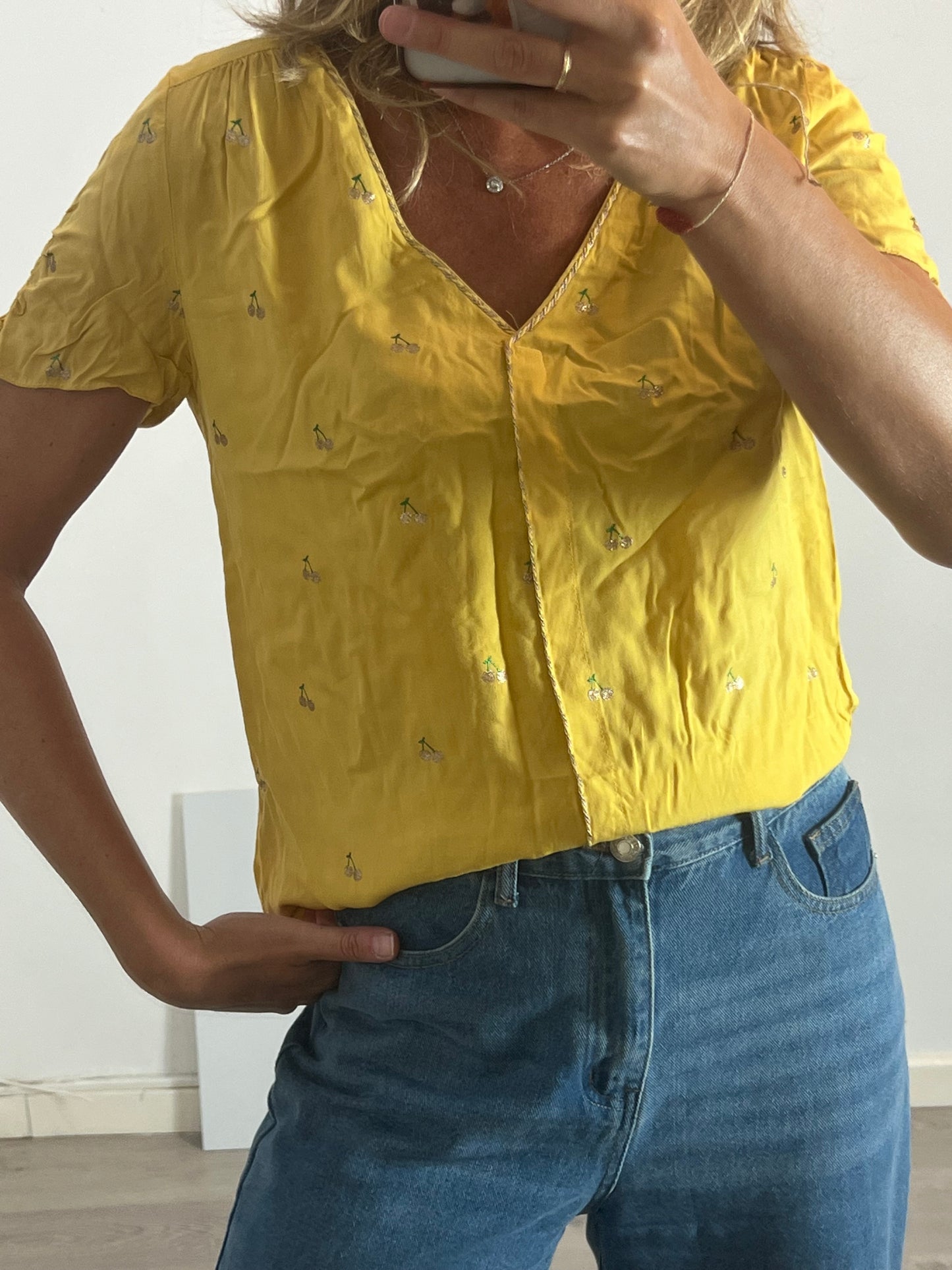 GRACE&amp;MILA. Tm embroidered mustard blouse