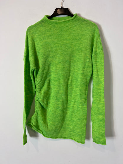 OTRAS. Jersey verde flúor detalle fruncido. T S