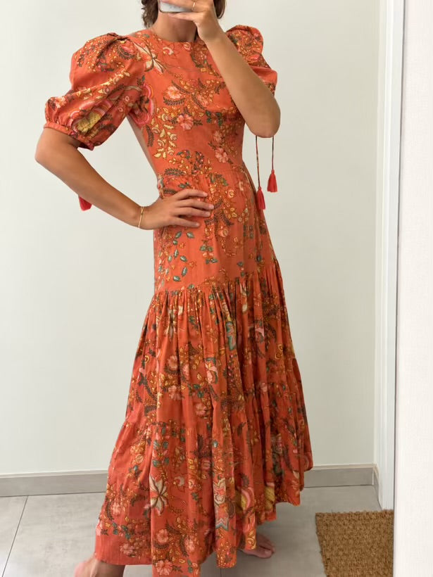 PHILIPPA 1970. Vestido largo romántico espalda al aire