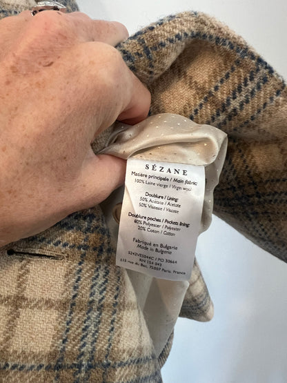 SÉZANE. Chaqueta beige cuadros lana T.34