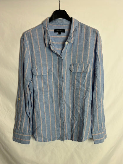 CORTEFIEL. Blue striped linen shirt Tl