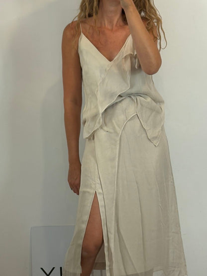 INTROPIA. Conjunto top y falda beige texturas