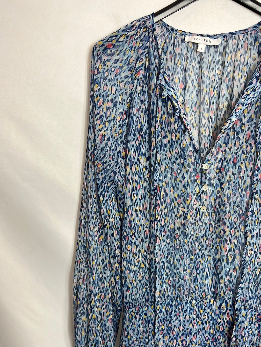 SCALPERS. Vestido midi azul estampado. T S