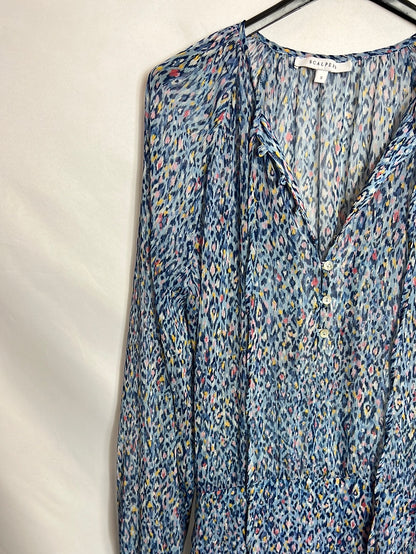 SCALPERS. Vestido midi azul estampado. T S